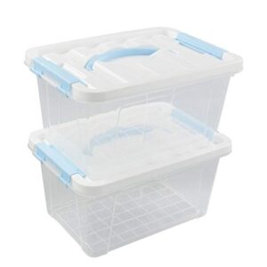 gloreen 6 quart clear storage bins with lid and blue handle, multipurpose plastic storage latch box/containers, 2 packs