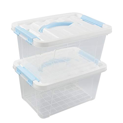 Gloreen 6 Quart Clear Storage Bins with Lid and Blue Handle, Multipurpose Plastic Storage Latch Box/Containers, 2 Packs