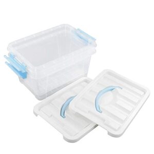 Gloreen 6 Quart Clear Storage Bins with Lid and Blue Handle, Multipurpose Plastic Storage Latch Box/Containers, 2 Packs