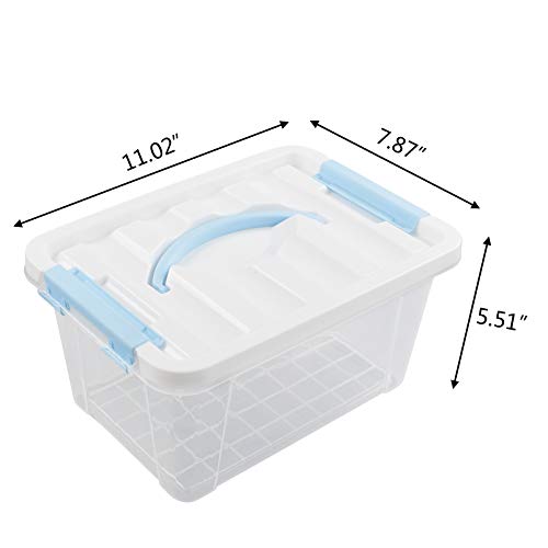 Gloreen 6 Quart Clear Storage Bins with Lid and Blue Handle, Multipurpose Plastic Storage Latch Box/Containers, 2 Packs