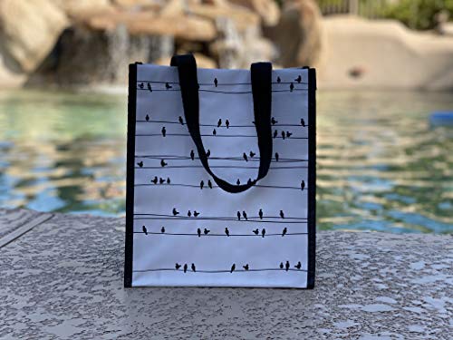 Foremost Reusable Bag Lunch/Gift Birds on a Wire Pattern 3-Pack Multi-Purpose Totes, white and gray, black and white, small (71101-B3)