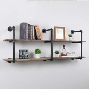industrial pipe floating shelves,2 tiers wall mount bookshelf,63in rustic wall shelves,diy storage shelving wall shelf,rustic wall shelving unit,wall book shelf for home organizer,black brushed silver