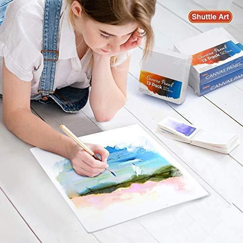 Shuttle Art Painting Canvas Panel, 52 Multi Pack, 5x5, 6x6, 8x8, 10x10 inch (13 PCS of Each), 100% Cotton Art Canvas Board Primed White, Blank Canvas for Kids Adults for Acrylic Oil Painting