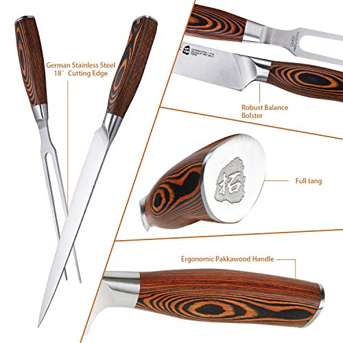 TUO Carving Set - 9" Carving Knife & 7" Fork - Professional 2 Pcs Meat Carving Knife Set - German Stainless Steel Slicing Set - Pakkawood Handle - Luxurious Gift Box Included - Fiery Phoenix Series