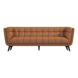 ashcroft furniture co allen mid century modern tufted genuine leather sofa in cognac tan