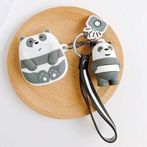 airpods cover compatible with airpods pro cute character happy panda bear case cute soft silicone shockproof durable stylish earphone protective skin with animals decoration hang rope (panda)