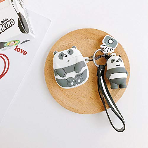 Airpods Cover Compatible with Airpods Pro Cute Character Happy Panda Bear Case Cute Soft Silicone Shockproof Durable Stylish Earphone Protective Skin with Animals Decoration Hang Rope (Panda)