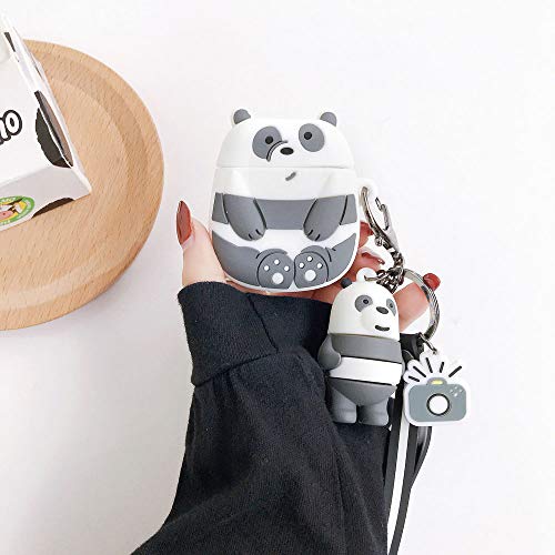 Airpods Cover Compatible with Airpods Pro Cute Character Happy Panda Bear Case Cute Soft Silicone Shockproof Durable Stylish Earphone Protective Skin with Animals Decoration Hang Rope (Panda)