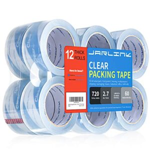 jarlink upgraded version clearer packing tape 12 rolls, heavy duty packaging tape for shipping packaging moving sealing, 2.7mil thick, 1.88 inches wide, 60 yards per roll, 720 total yards