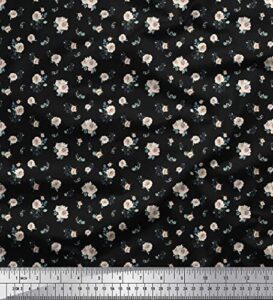 soimoi black cotton canvas fabric leaves & rose floral print fabric by the yard 58 inch wide