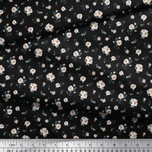 Soimoi Black Cotton Canvas Fabric Leaves & Rose Floral Print Fabric by The Yard 58 Inch Wide