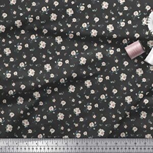 Soimoi Black Cotton Canvas Fabric Leaves & Rose Floral Print Fabric by The Yard 58 Inch Wide