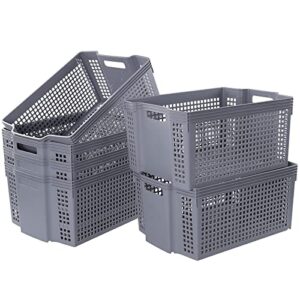 ponpong 18l large plastic stackable baskets, stacking plastic storage basket, pack of 6