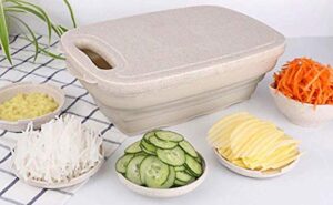 neriahkitchen collapsible cutting board 9-in-1 multifunctional camping cutting board foldable colander cutting board accessories-space saver fruit & vegetable slicer kit, strainer-knives set (beige)