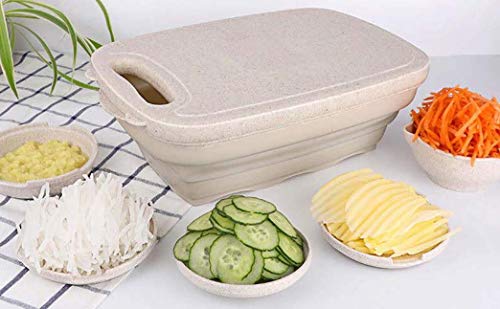 NERIAHKITCHEN Collapsible Cutting Board 9-In-1 Multifunctional Camping Cutting Board Foldable Colander Cutting Board Accessories-Space Saver Fruit & Vegetable Slicer Kit, Strainer-Knives Set (BEIGE)