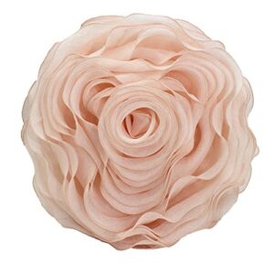 fennco styles beautiful handmade 3d rose with custom made fabric decorative throw pillow 16" round (pink, case+insert)