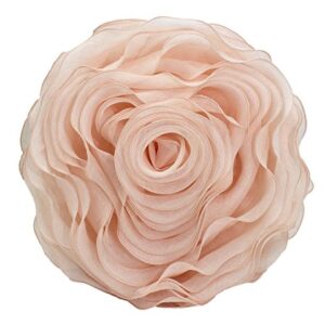 Fennco Styles Beautiful Handmade 3D Rose with Custom Made Fabric Decorative Throw Pillow 16" Round (Pink, Case+Insert)