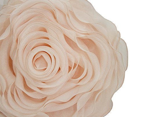 Fennco Styles Beautiful Handmade 3D Rose with Custom Made Fabric Decorative Throw Pillow 16" Round (Pink, Case+Insert)