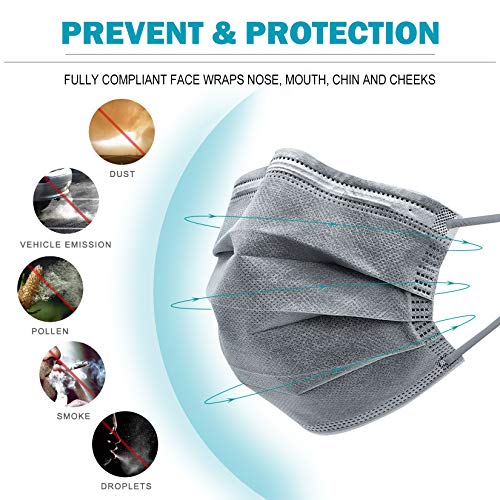 MSAAEX Grey Disposable Face Mask 4-Ply Protection Masks Prevent Dust, Breathable Non-Woven Mouth Cover - 50 Pack