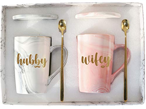 Wifey and Hubby Coffee Mugs Set Hubby Wifey Mugs Hubby and Wifey Gifts Wifey and Hubby Gifts Mr Mrs Gifts Husband Wife Mugs Engagement Wedding Anniversary Valentines Day Gifts for Couple 14 Ounce