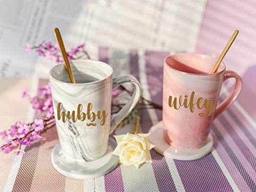 Wifey and Hubby Coffee Mugs Set Hubby Wifey Mugs Hubby and Wifey Gifts Wifey and Hubby Gifts Mr Mrs Gifts Husband Wife Mugs Engagement Wedding Anniversary Valentines Day Gifts for Couple 14 Ounce