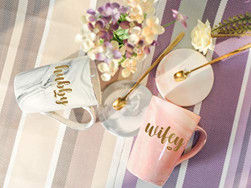 Wifey and Hubby Coffee Mugs Set Hubby Wifey Mugs Hubby and Wifey Gifts Wifey and Hubby Gifts Mr Mrs Gifts Husband Wife Mugs Engagement Wedding Anniversary Valentines Day Gifts for Couple 14 Ounce