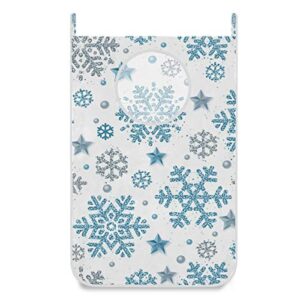 snowflakes and stars door hanging laundry hamper bag winter christmas space saving wall large laundry basket storage dirty clothes bags with bottom zippers hooks for bathroom bedroom 1 pcs