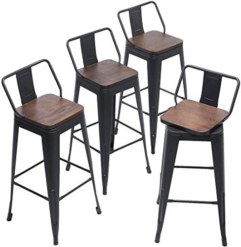 Andeworld 24 Inch Swivel Bar Stools Set of 4 Counter Height Stools Industrial Metal Barstools (24 inch, Black)