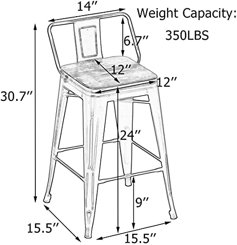 Andeworld 24 Inch Swivel Bar Stools Set of 4 Counter Height Stools Industrial Metal Barstools (24 inch, Black)