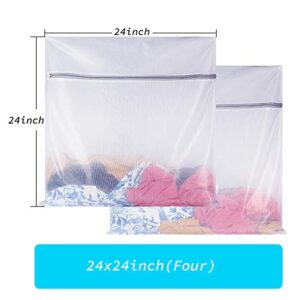 Laundry Mesh Bag-Heavy Duty Fine Mesh Wash Bag for Washing Machine-Supper Zipper Net Laundry Bag for Travel,Lingerie,Sweater,Garment,Undergarment 4（24Inch×24Inch）Fine mesh