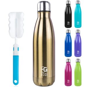 bogi 25oz insulated water bottle double wall vacuum stainless steel water bottles, leak proof metal sports water bottle keeps drink hot and cold-perfect for outdoor sports camping biking (champagne)