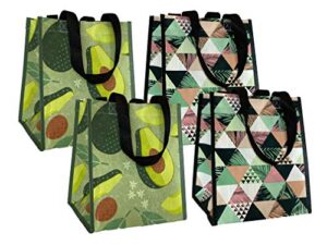 foremost reusable bag lunch/gift avocado and soft geometric patterns 4 pack multi-purpose totes, small (74101)