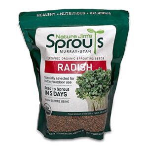 nature jims radish sprout seeds – 16 ounce organic sprouting seeds – non-gmo premium radish seeds – resealable bag for longer freshness – rich in vitamins, minerals, fiber