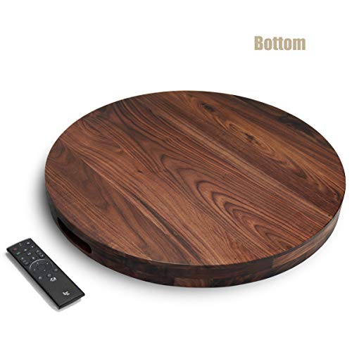 MAGIGO 22 Inches Extra Large Round Black Walnut Wood Ottoman Tray with Handles, Serve Tea, Coffee or Breakfast in Bed, Classic Circular Wooden Decorative Serving Tray