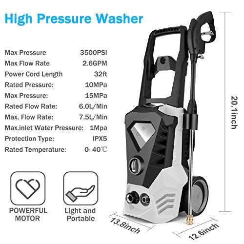 Electric Pressure Washer 1800W Power Washer High Pressure Washer Cleaner with 5 Adjustable Nozzles Built-in Detergent Tank,Hose Reels,Spray Gun,for Homes,Cars,Driveways,Patios