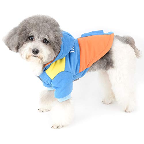 Ranphy Small Dog Coat Girl Boy Puppy Velvet Clothes Pet Hoodies for Cold Weather Puffer Jacket Warm Padded Sweatshirt Outfit with Hood Super Soft Winter Outdoor Apparel Blue L