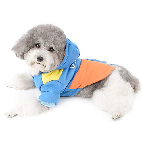 Ranphy Small Dog Coat Girl Boy Puppy Velvet Clothes Pet Hoodies for Cold Weather Puffer Jacket Warm Padded Sweatshirt Outfit with Hood Super Soft Winter Outdoor Apparel Blue L