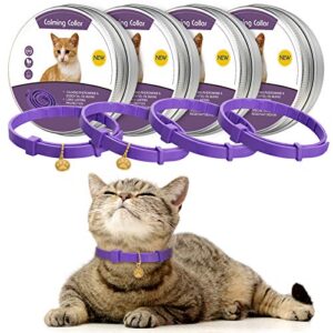 4 pcs calming cats collar adjustable cat calm collar lavender scent relaxing cat collar with 2 pendant for puppies cats reduce stress aggression anxious, up to 15 inches (purple, gold)