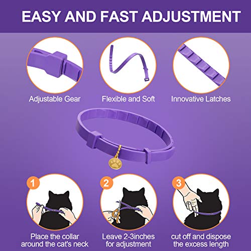 4 Pcs Calming Cats Collar Adjustable Cat Calm Collar Lavender Scent Relaxing Cat Collar with 2 Pendant for Puppies Cats Reduce Stress Aggression Anxious, up to 15 Inches (Purple, Gold)