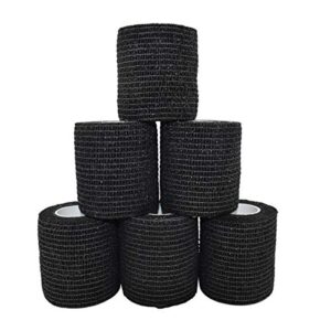 stmandy vet tape wrap, wrap bandage 2 inch 6 rolls,adhesive wrap bandage for the person or the pets (cat,dogs,horse and other animal) who was injure or have wounds (black 6pcs)