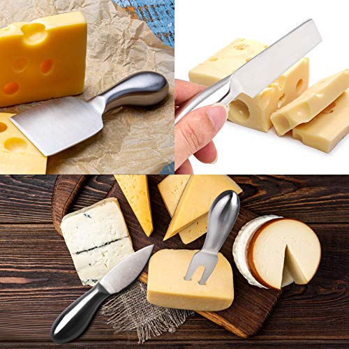 Stainless Steel Cheese Knife Set with Stand, Set of 4 Pieces Cheese Knives Spreader Slicer Shaver Fork with Wood Holder,Cheese Cutter Set with Magnetic Knife Block for Charcuterie Board (Type 3)