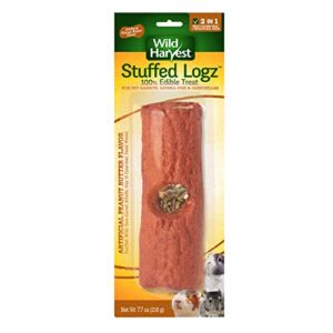 wild harvest stuffed logz 1 count, edible treat for rabbits, guinea pigs and chinchillas, artificial peanut butter flavor