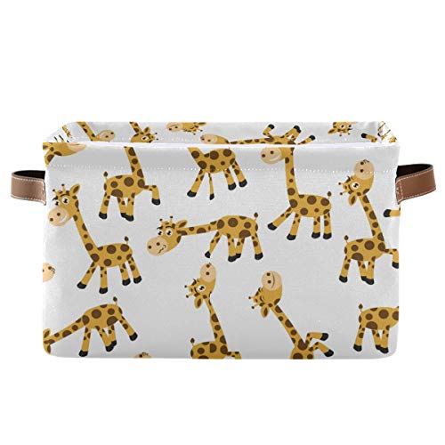 Storage Basket Cute Little Cartoon Giraffe Storage Bin with Handle Foldable Rectangle Fabric Organizer Basket for Home Bedroom Nursery Closet, 1 Pack