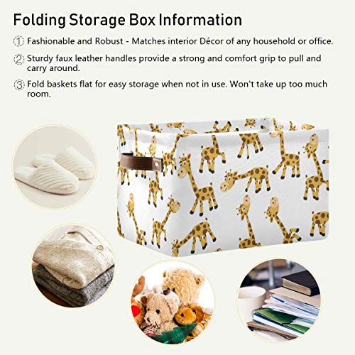 Storage Basket Cute Little Cartoon Giraffe Storage Bin with Handle Foldable Rectangle Fabric Organizer Basket for Home Bedroom Nursery Closet, 1 Pack