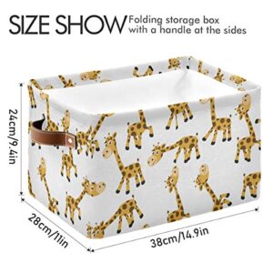 Storage Basket Cute Little Cartoon Giraffe Storage Bin with Handle Foldable Rectangle Fabric Organizer Basket for Home Bedroom Nursery Closet, 1 Pack