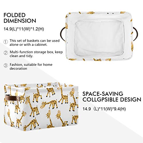 Storage Basket Cute Little Cartoon Giraffe Storage Bin with Handle Foldable Rectangle Fabric Organizer Basket for Home Bedroom Nursery Closet, 1 Pack