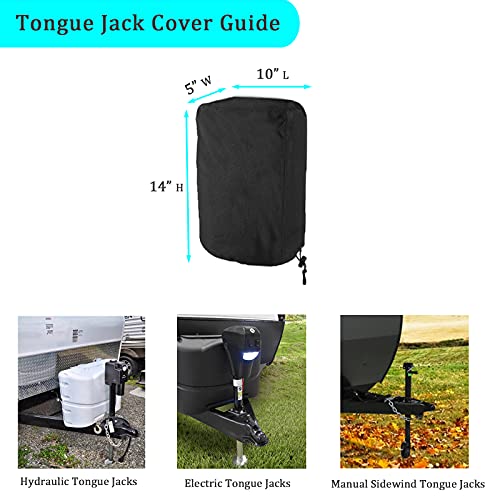 Softclub Electric Tongue Jack Cover, Heavy Duty 600D Oxford Fabric Waterproof Tongue Cover for RV/Camper/Travel Trailer/Plug Protector，Universal Electric Power Tongue Jack Cover (10''Lx5''Wx14 H)