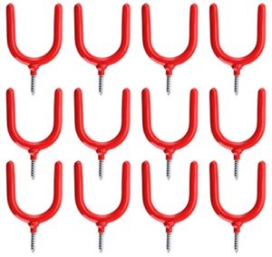yesland 12 pack screw-in hooks tool, red vinyl coated steel wall mount utility u-hooks storage household hooks tool holders for garden tools, shovels, rakes & workshop organizer
