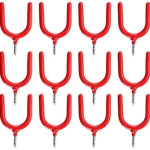 Yesland 12 Pack Screw-in Hooks Tool, Red Vinyl Coated Steel Wall Mount Utility U-Hooks Storage Household Hooks Tool Holders for Garden Tools, Shovels, Rakes & Workshop Organizer