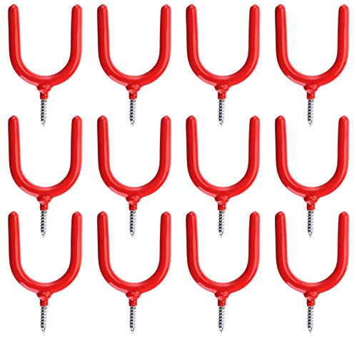 Yesland 12 Pack Screw-in Hooks Tool, Red Vinyl Coated Steel Wall Mount Utility U-Hooks Storage Household Hooks Tool Holders for Garden Tools, Shovels, Rakes & Workshop Organizer